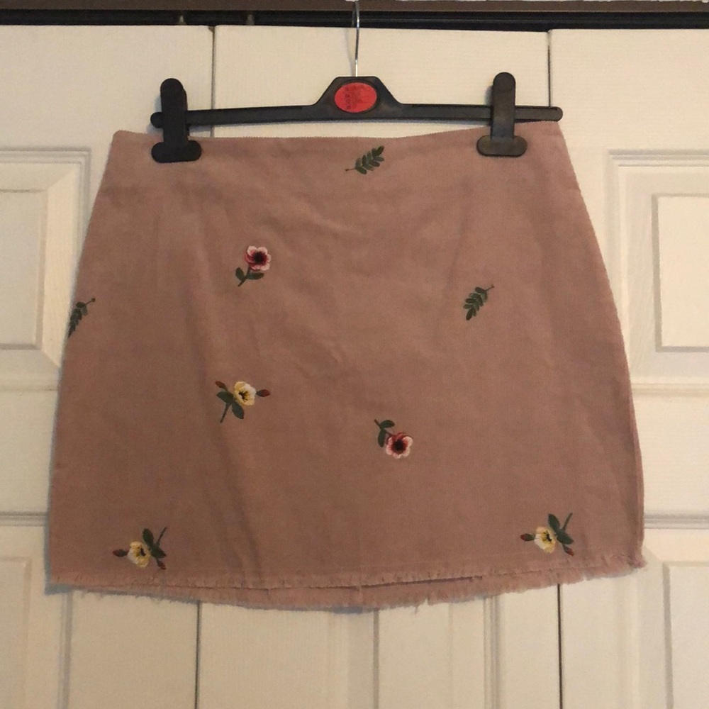 Tilly's Blush Pink Mini Skirt with Embroidered Flowers